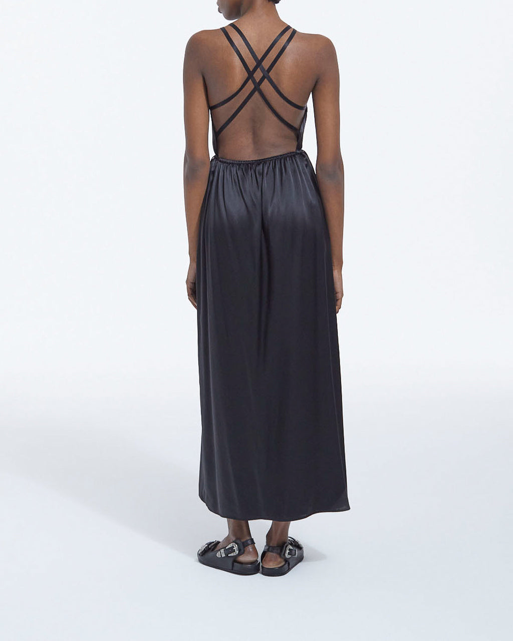 The Kooples - Long Black Silk Dress With Thin Straps - Women