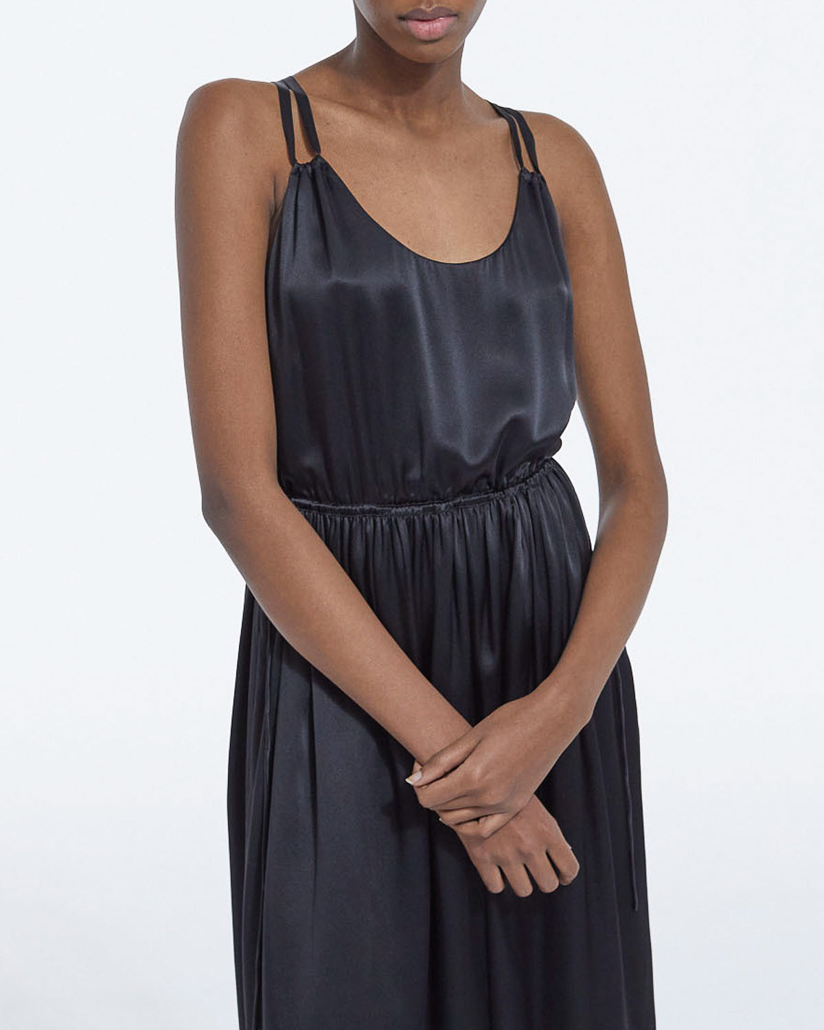 The Kooples - Long Black Silk Dress With Thin Straps - Women