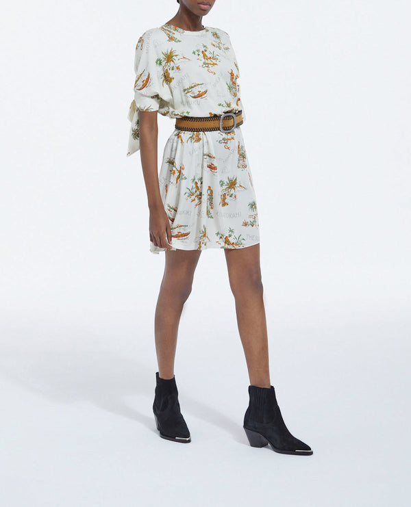 The Kooples - Vestido Blanco Estampado Hawaiano Manga Corta - Mujer