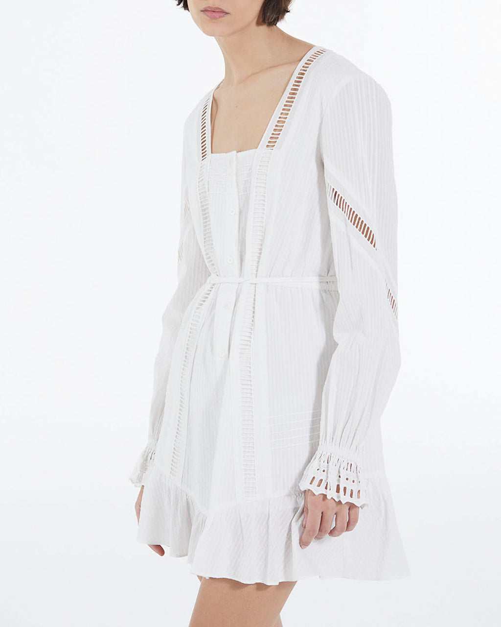 The Kooples - Short White Lightweight Dress with Embroidered Details - Women