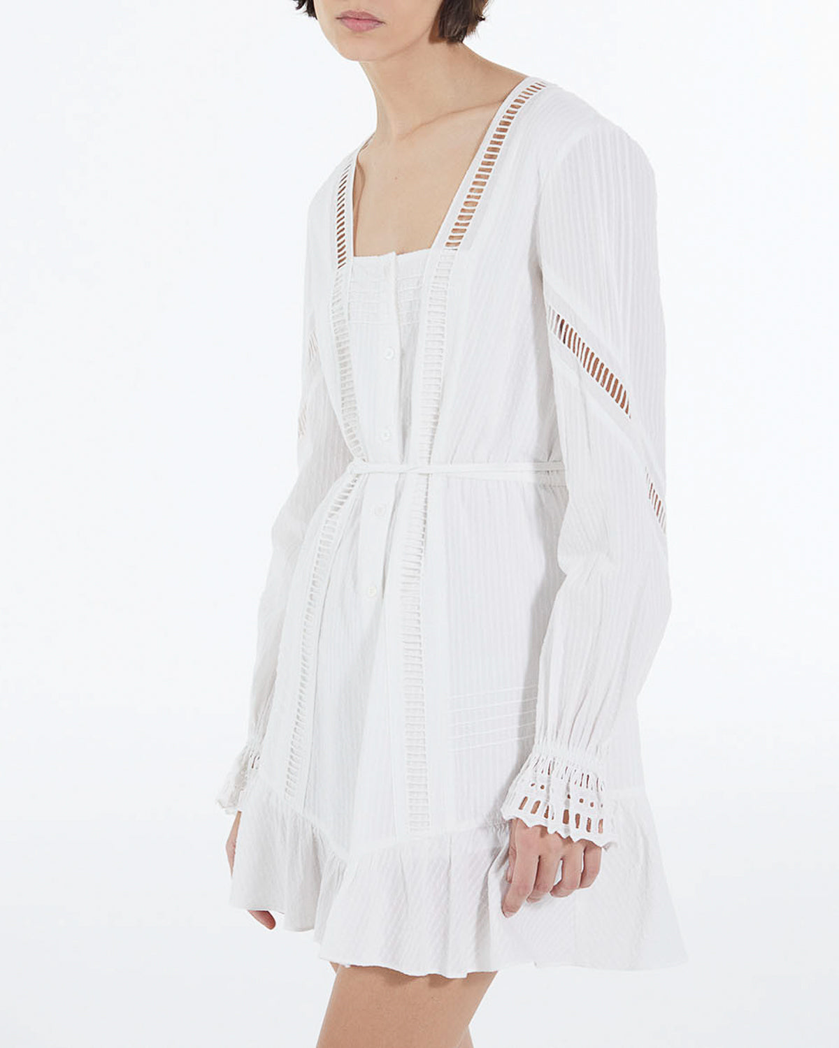 The Kooples - Short White Lightweight Dress with Embroidered Details - Women