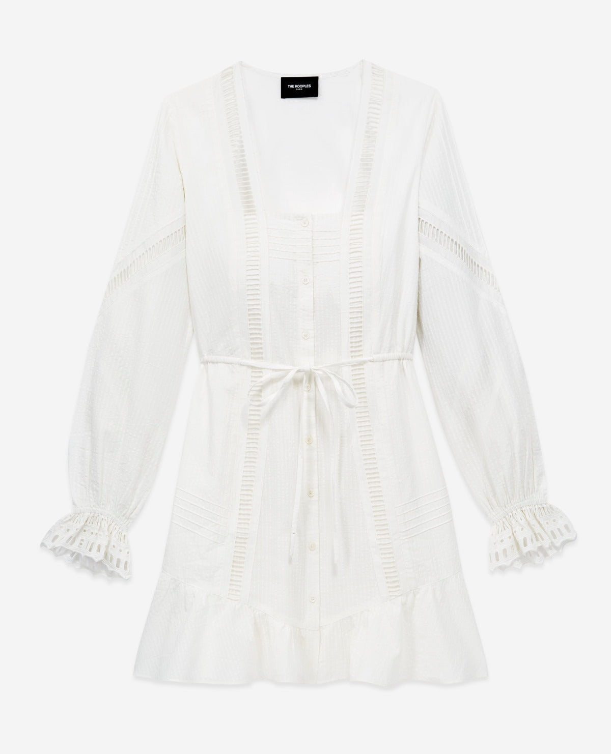 The Kooples - Short White Lightweight Dress with Embroidered Details - Women