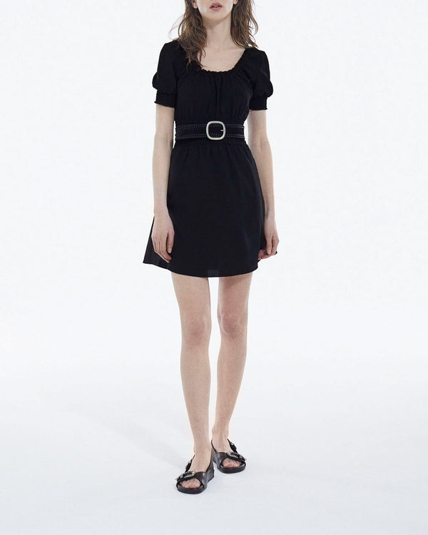 The Kooples - Vestido Corto Negro Claro Manga Abullonada - Mujer