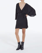 The Kooples - Vestido kimono corto con cinturón de viscosa y seda - Negro - Mujer