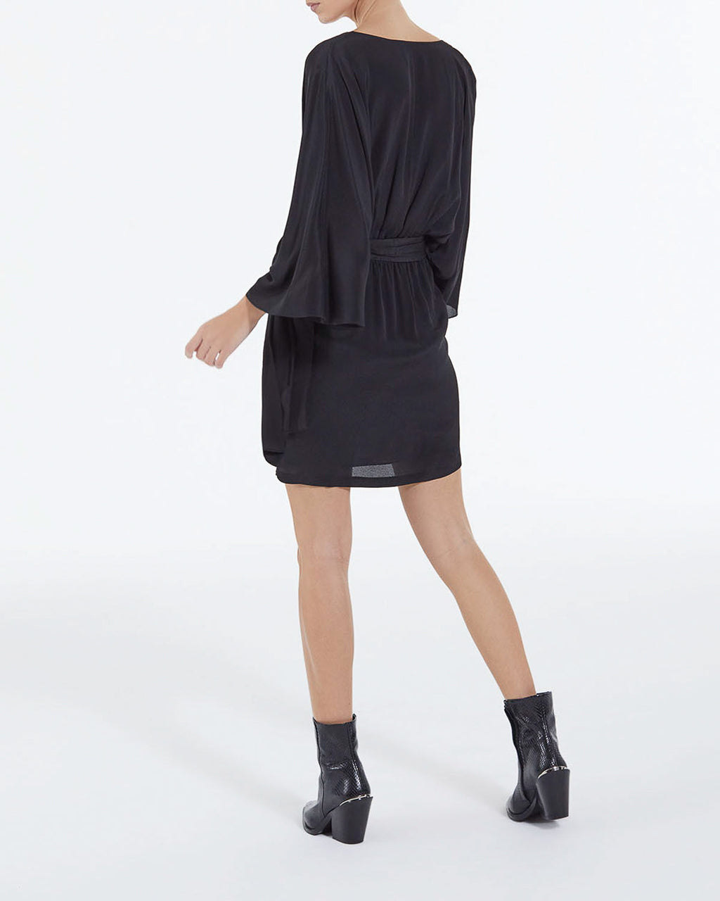 The Kooples - Vestido kimono corto con cinturón de viscosa y seda - Negro - Mujer