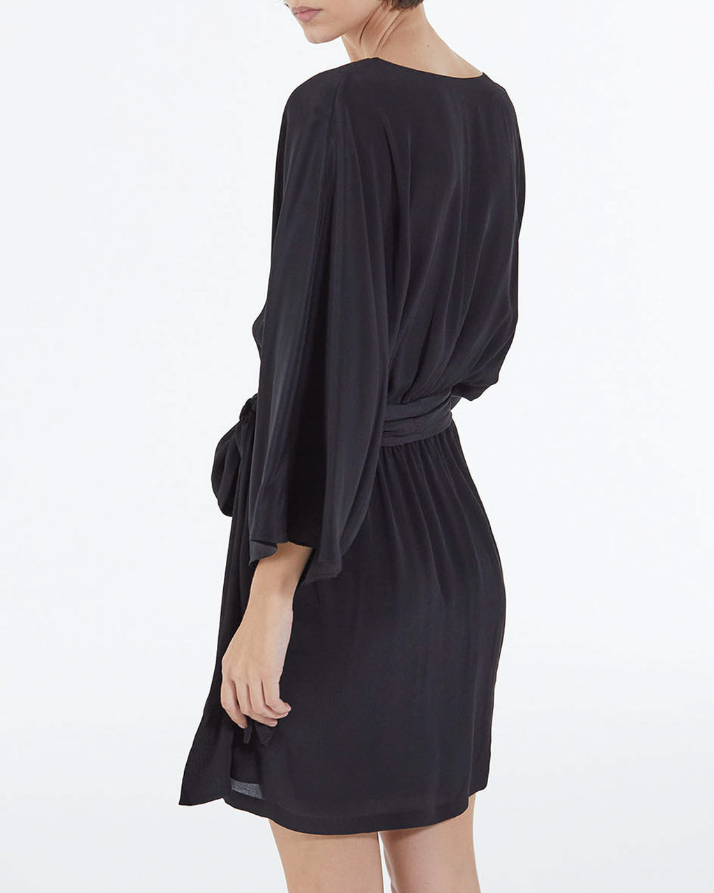 The Kooples - Vestido kimono corto con cinturón de viscosa y seda - Negro - Mujer