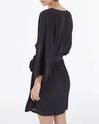 The Kooples - Vestido kimono corto con cinturón de viscosa y seda - Negro - Mujer