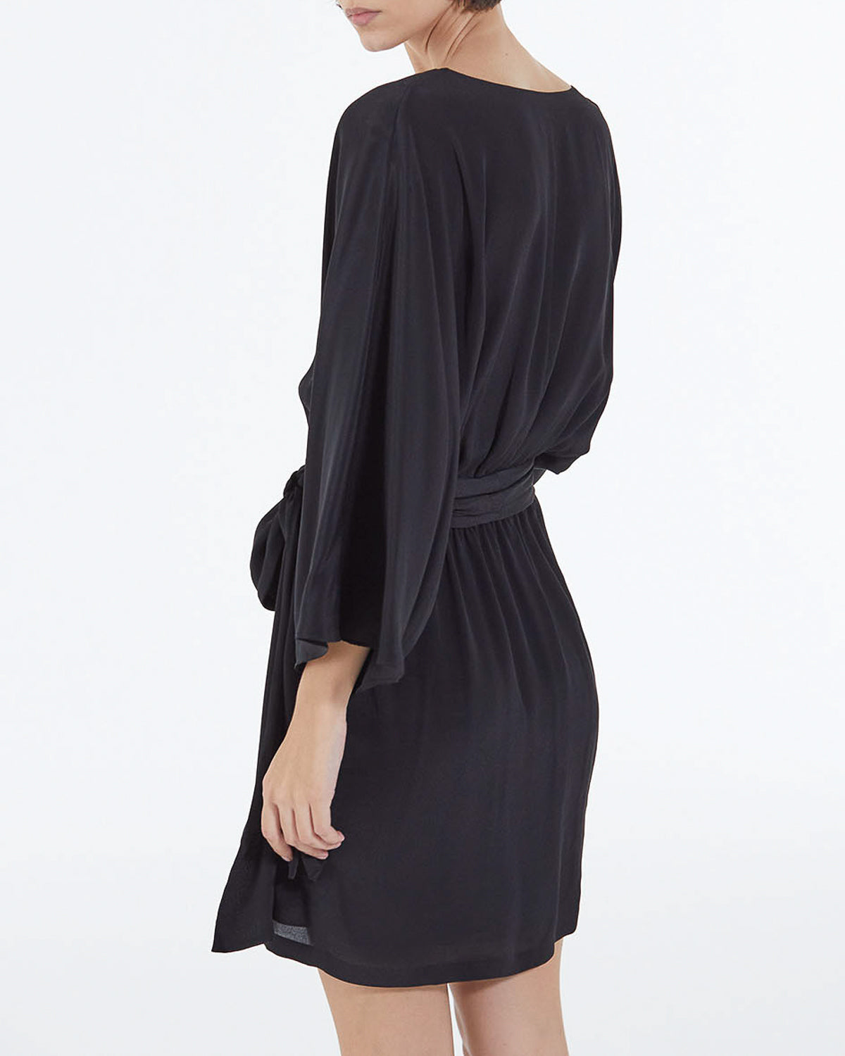 The Kooples - Vestido kimono corto con cinturón de viscosa y seda - Negro - Mujer