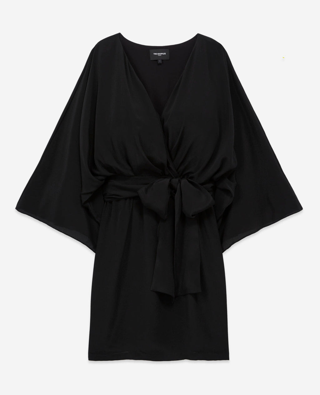The Kooples - Vestido kimono corto con cinturón de viscosa y seda - Negro - Mujer