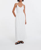 Long Ecru Summer Dress With Thin Straps - Women