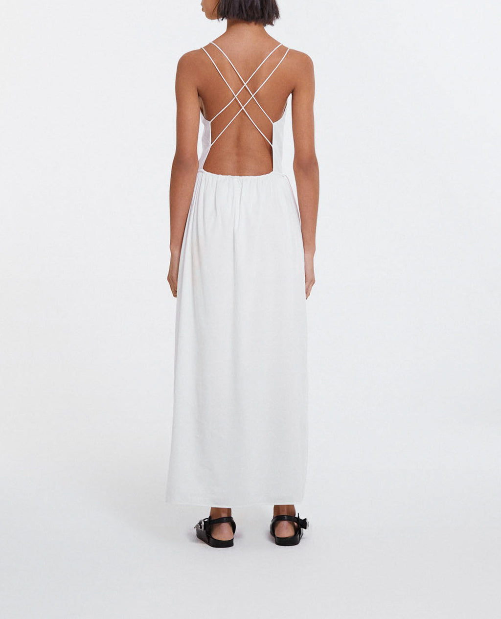 Long Ecru Summer Dress With Thin Straps - Women
