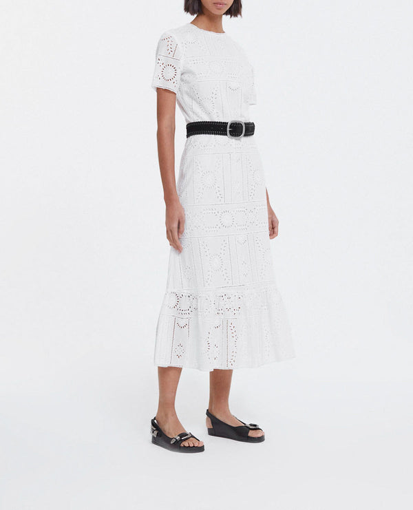 The Kooples - Long White Embroidered Cotton Dress with Round Neck - Women