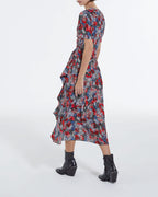 Red Silk Dress With Floral Print - Women