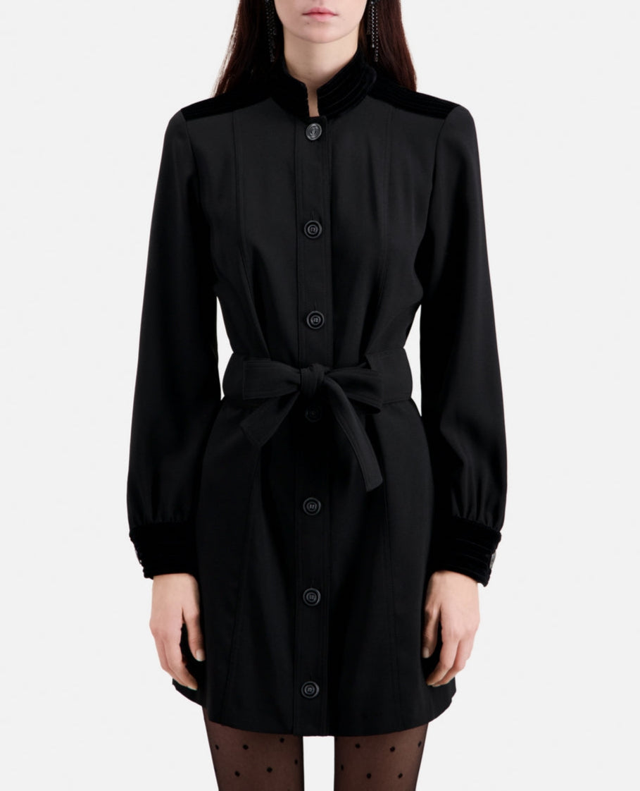 The Kooples - Vestido Camisero de Doble Tejido - Negro - Mujer