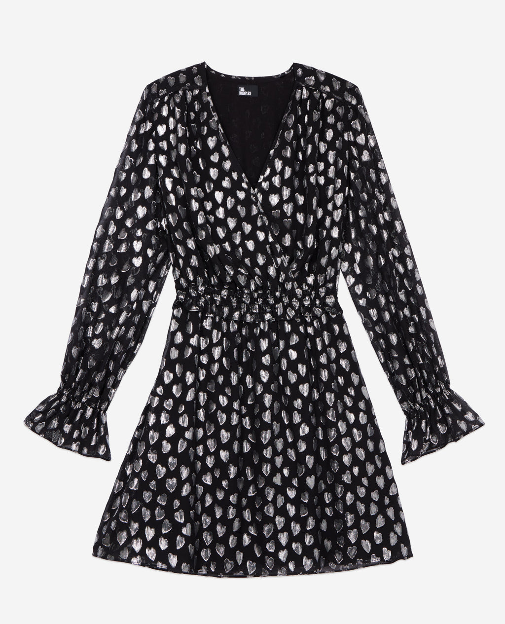 The Kooples - Vestido Corto con Pequeños Corazones Mangas Largas Cintura Elástica