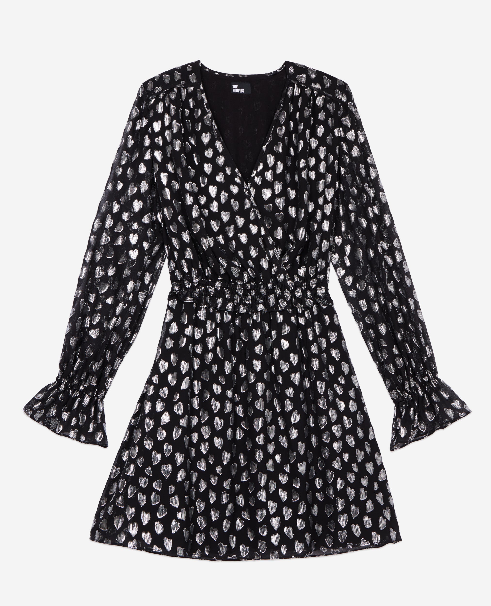 The Kooples - Vestido Corto con Pequeños Corazones Mangas Largas Cintura Elástica