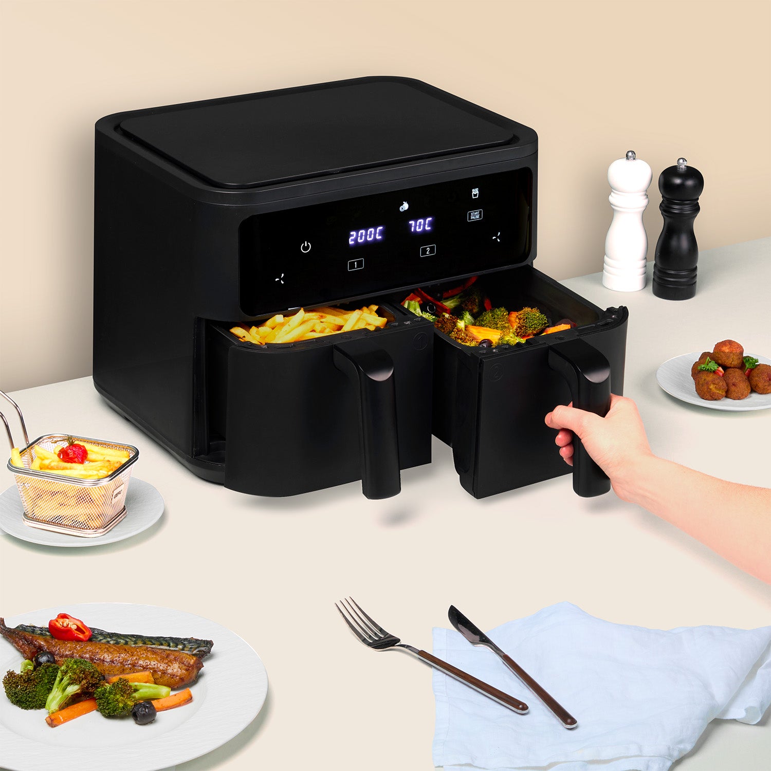 Double Air Fryer 2x4.5L - Black