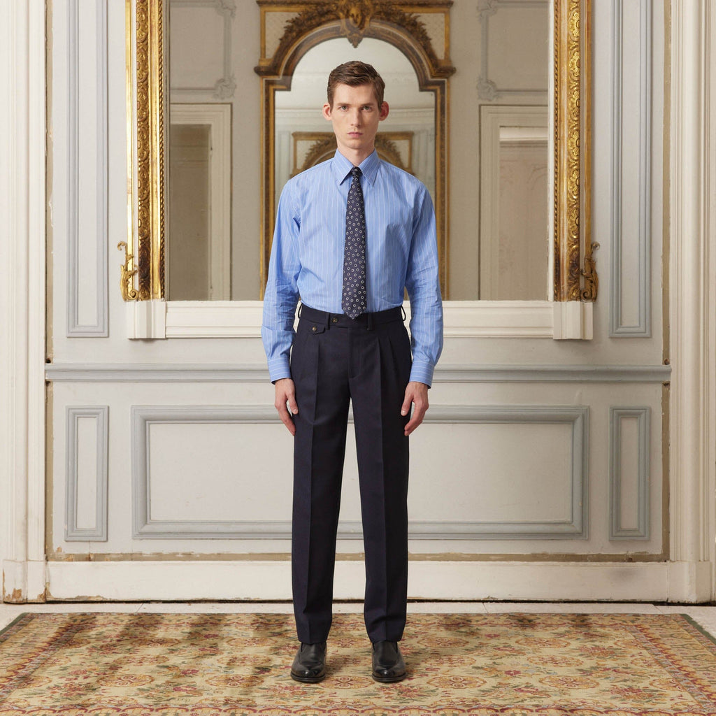 Chemise En Popeline Bleue À Fines Rayures Blanches