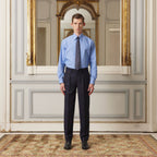 Chemise En Popeline Bleue À Fines Rayures Blanches