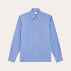 Chemise En Popeline Bleue À Fines Rayures Blanches