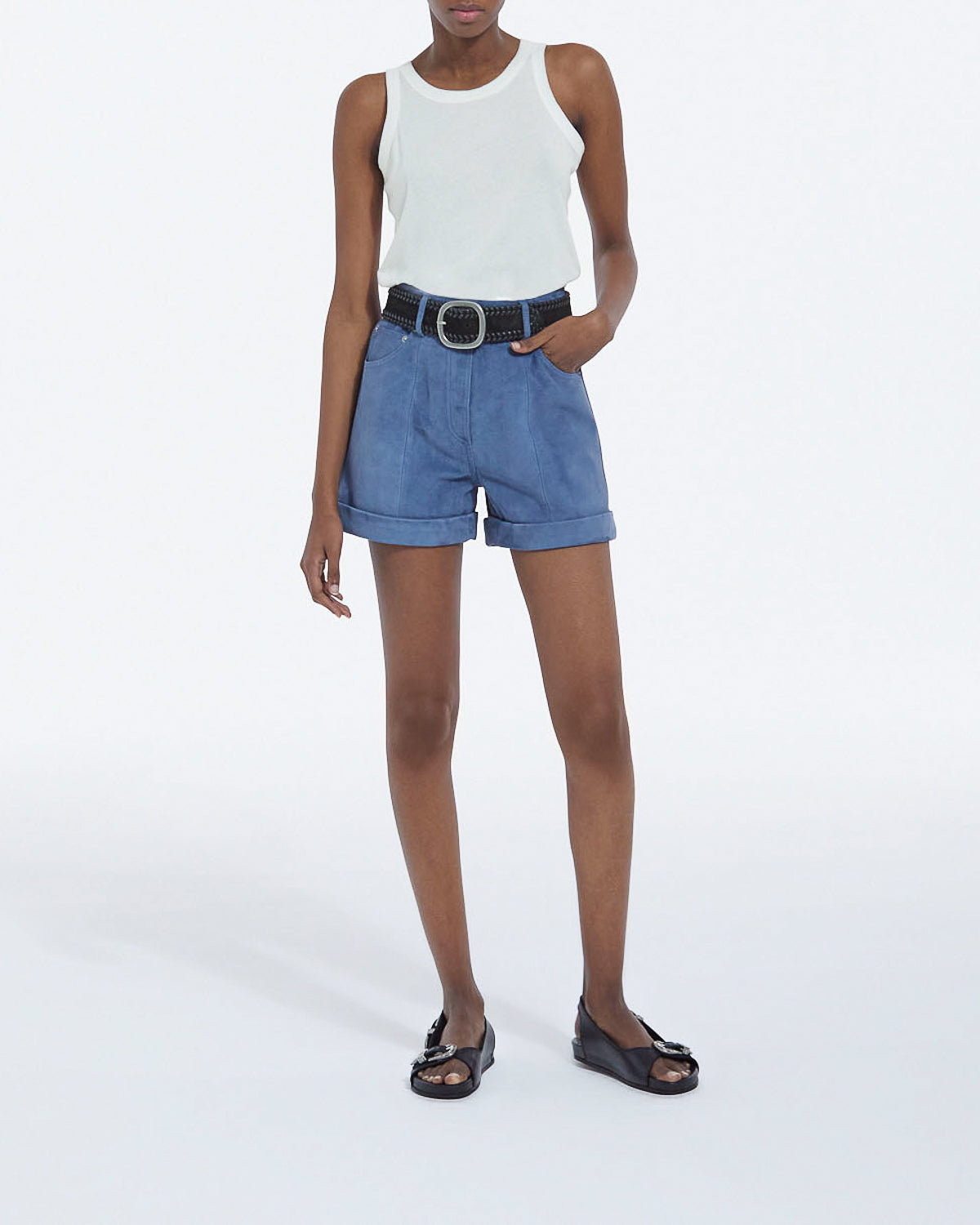 The Kooples - Straight Suede Shorts - Blue - Women