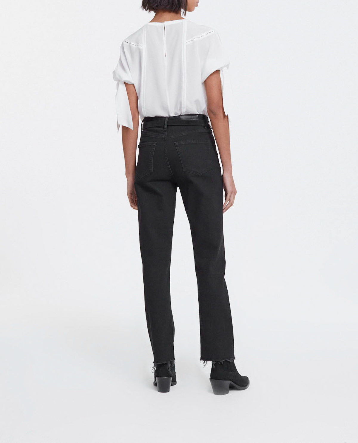 The Kooples - Top Blanco Seda Mangas Tres Cuartos con Galón - Mujer