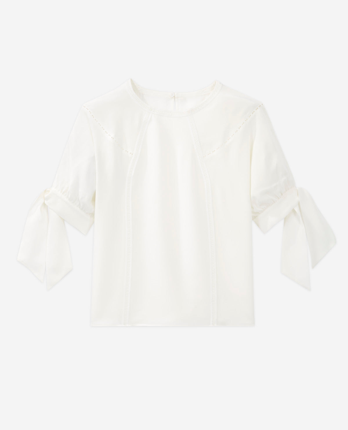 The Kooples - Top Blanco Seda Mangas Tres Cuartos con Galón - Mujer