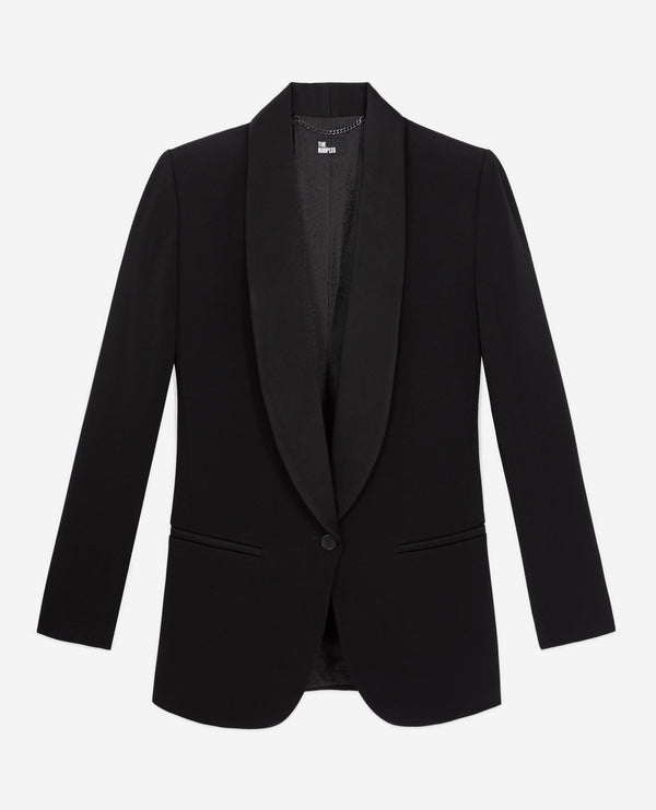 The Kooples - Chaqueta De Traje Cuello Chal En Crepé, Cuello Y Solapas En Satén - Mujer