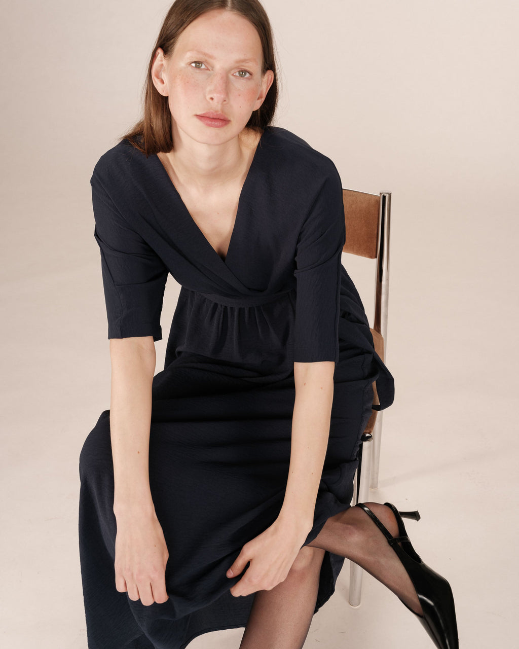 Maud Long Wrap Dress Navy