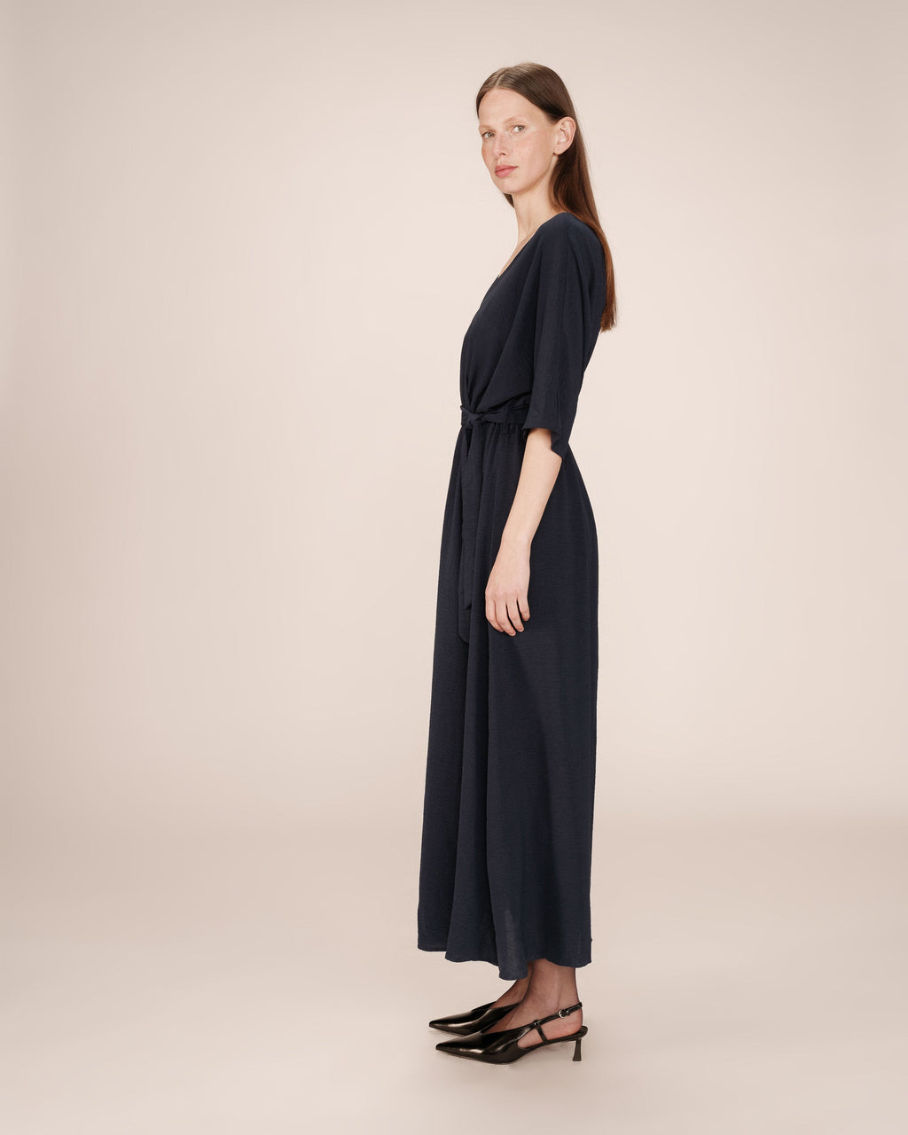 Maud Long Wrap Dress Navy