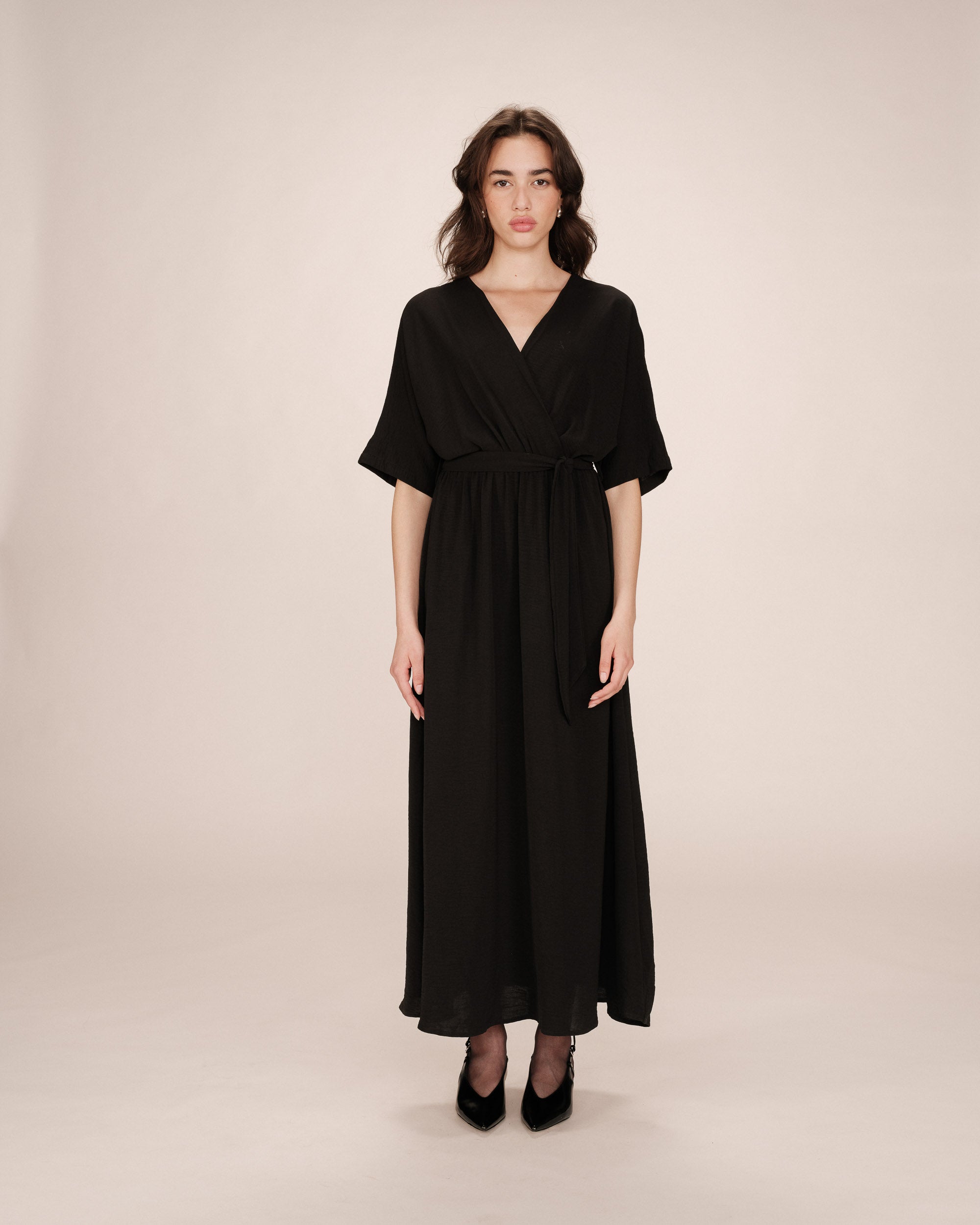 Maud Long Wrap Dress - Black