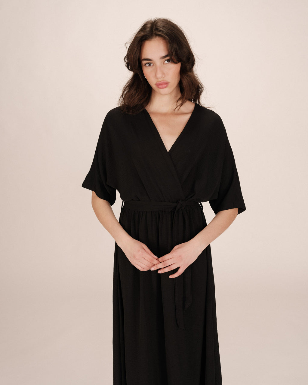 Maud Long Wrap Dress - Black