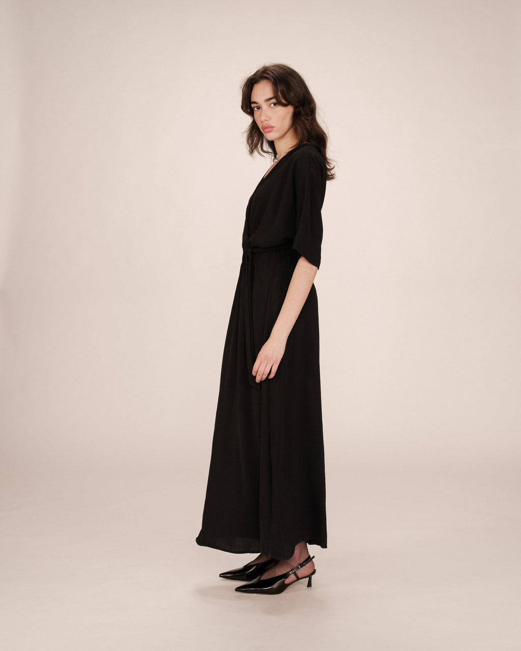 Maud Long Wrap Dress - Black