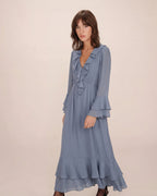 Samira Cornflower Long Ruffled Airy Dress