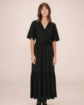 Black Fitted Maxi Dress with Frill Sequoia