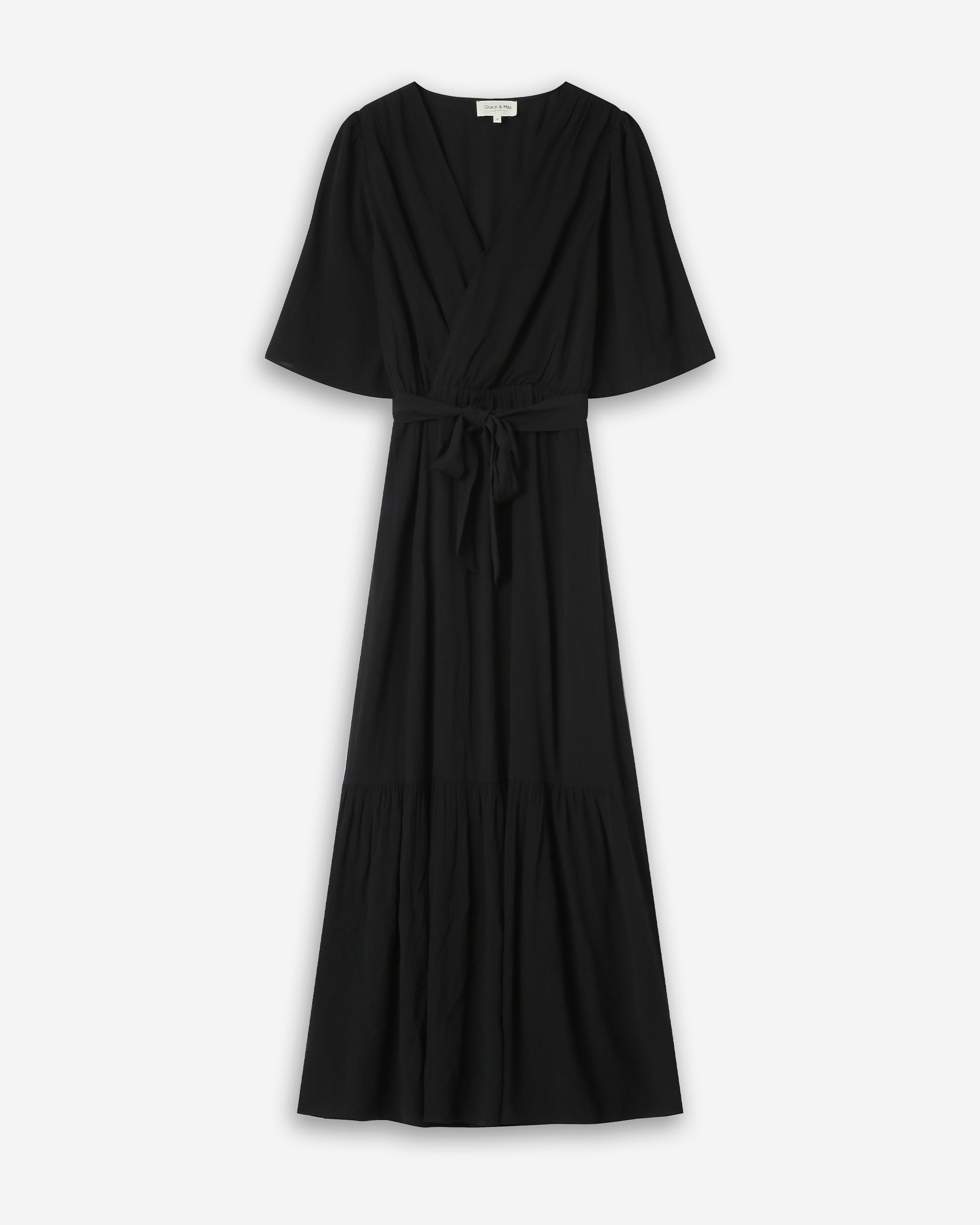 Black Fitted Maxi Dress with Frill Sequoia