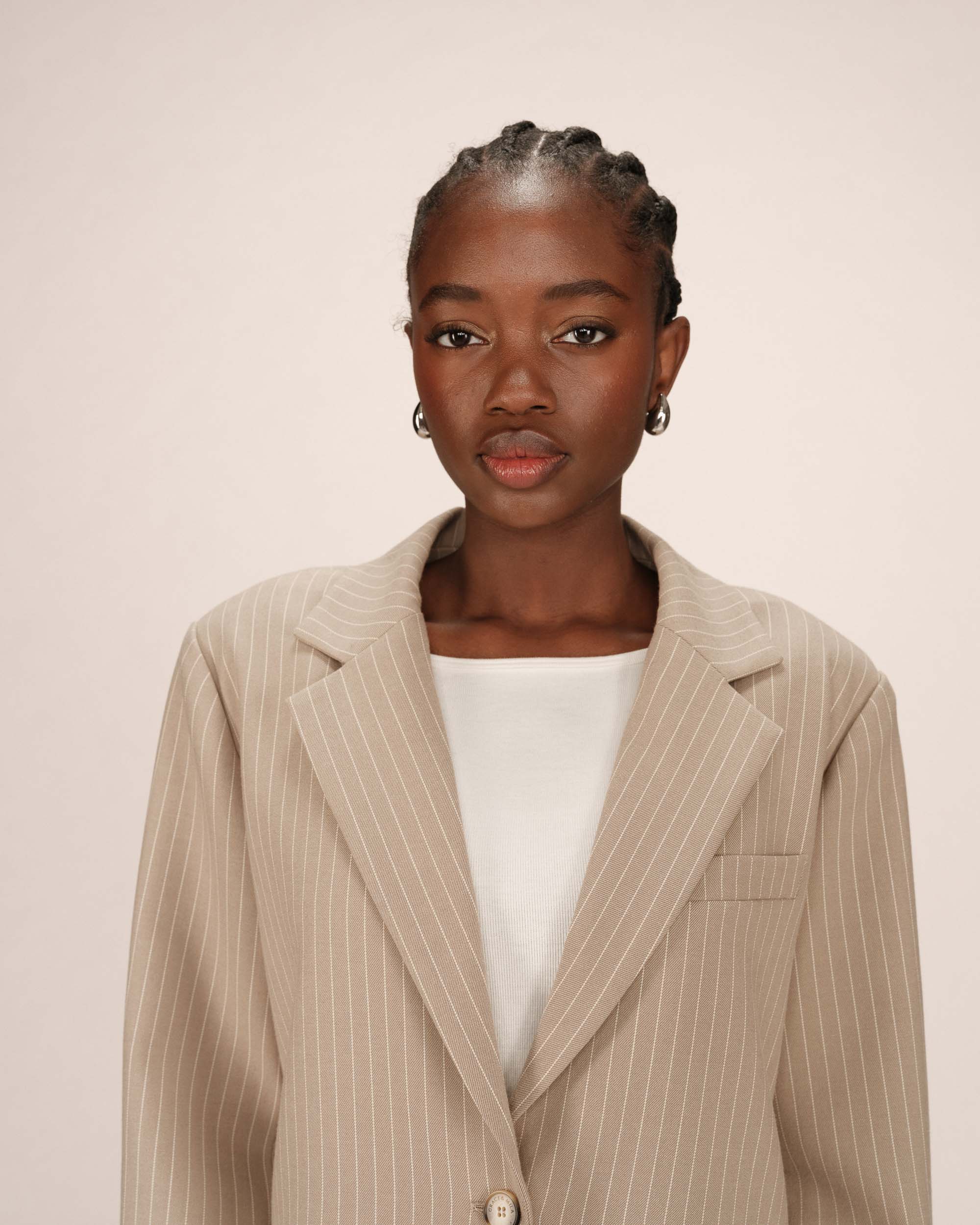 Blazer Recto a Rayas Greige Silly