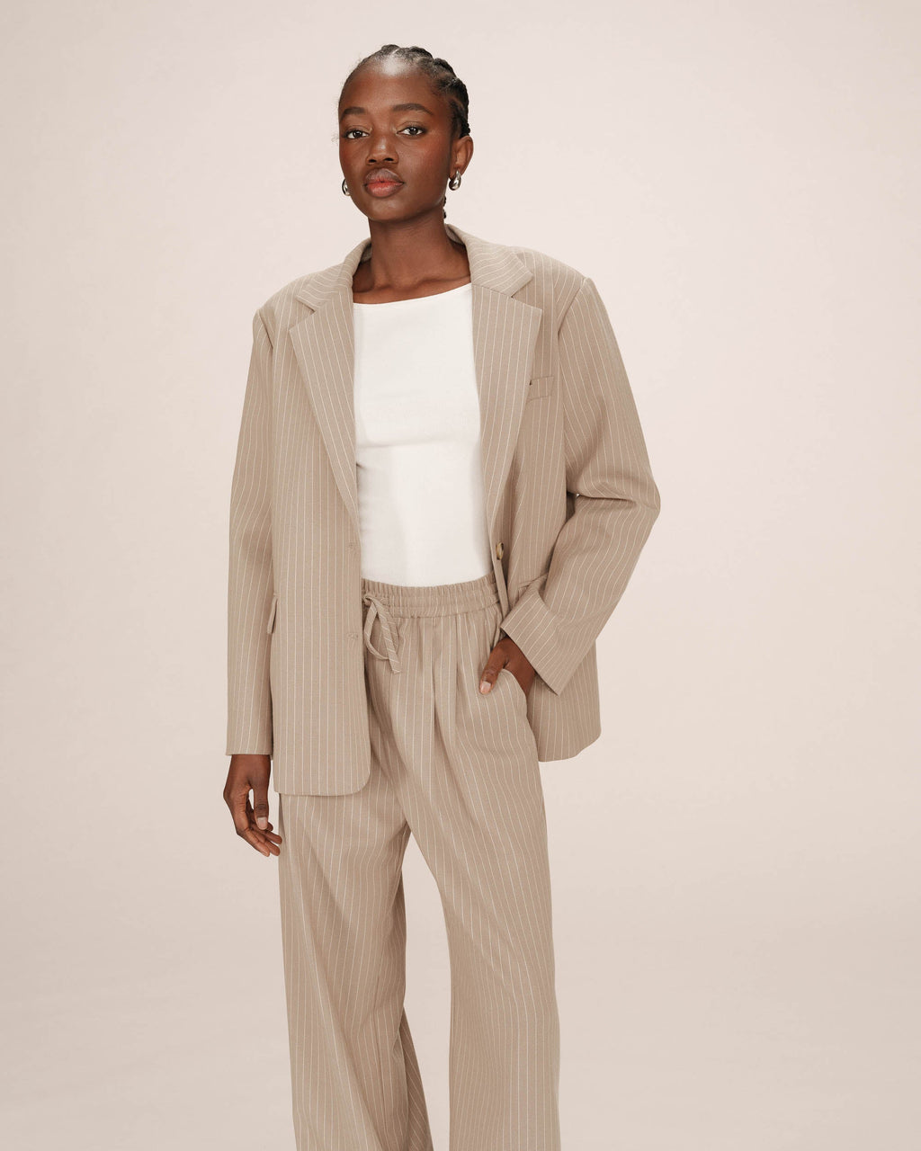 Blazer Recto a Rayas Greige Silly