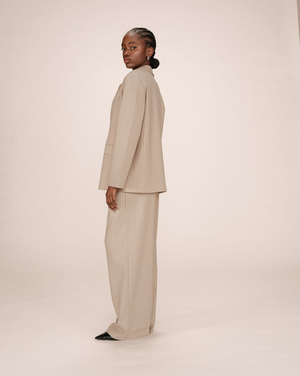 Blazer Recto a Rayas Greige Silly