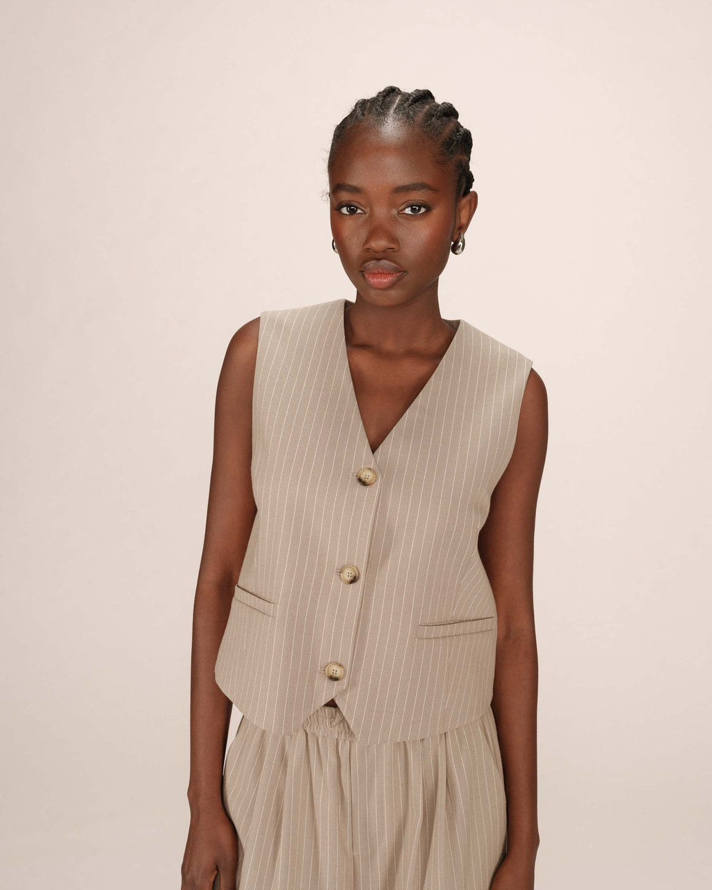 Straight Striped Waistcoat Greige Sister