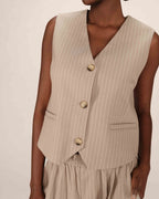 Straight Striped Waistcoat Greige Sister