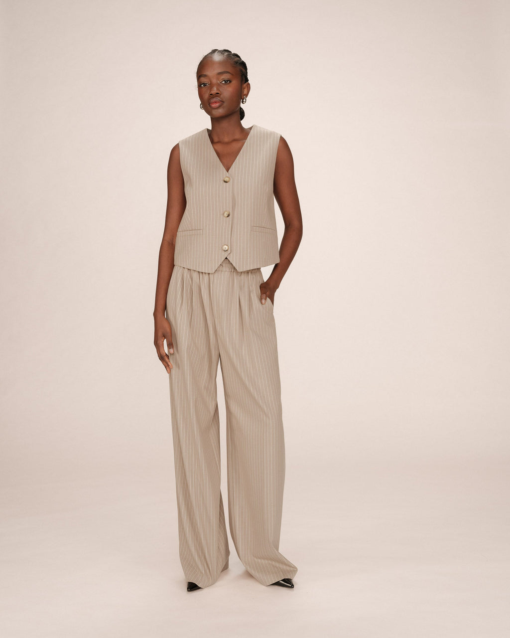 Straight Striped Waistcoat Greige Sister