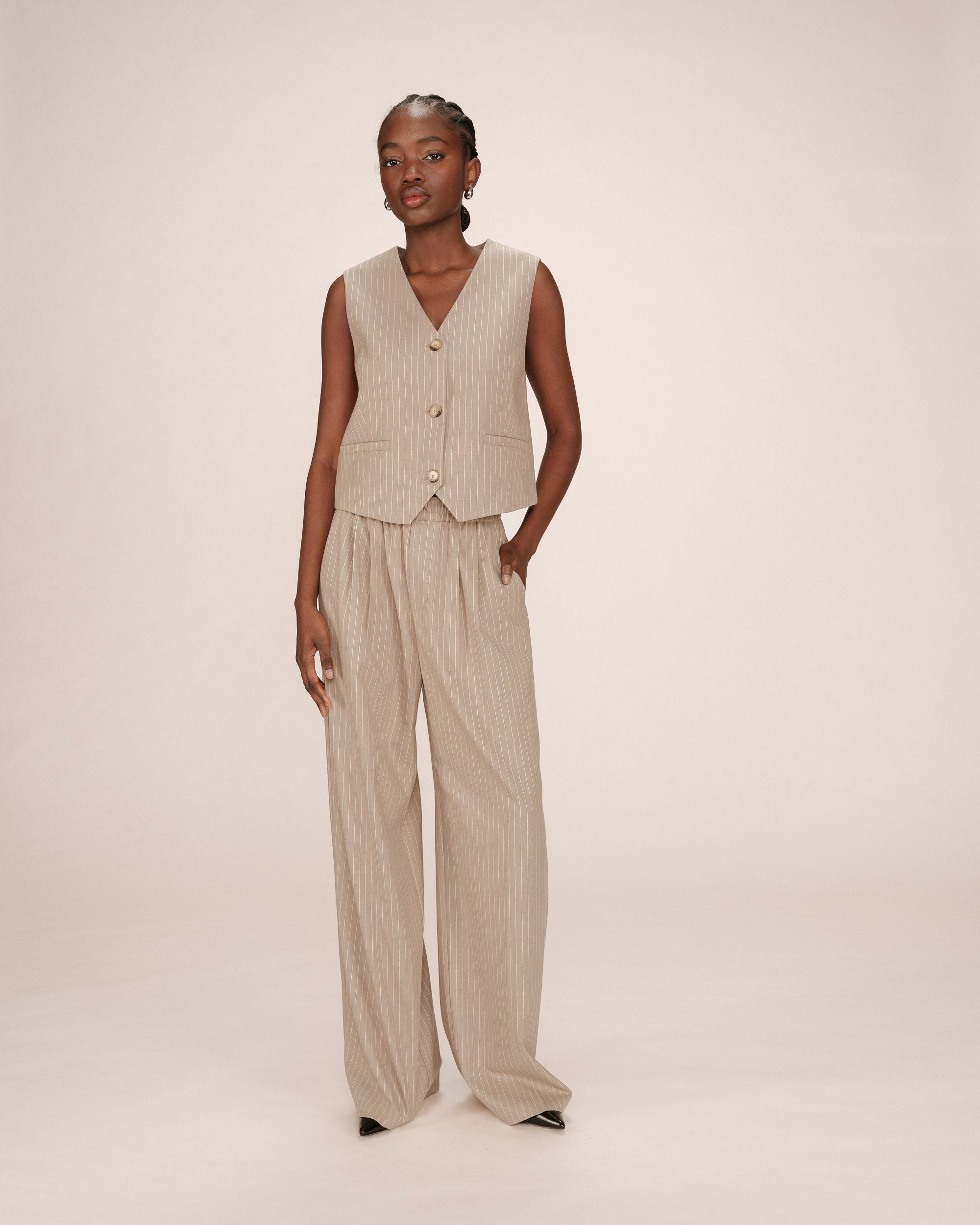 Straight Striped Waistcoat Greige Sister