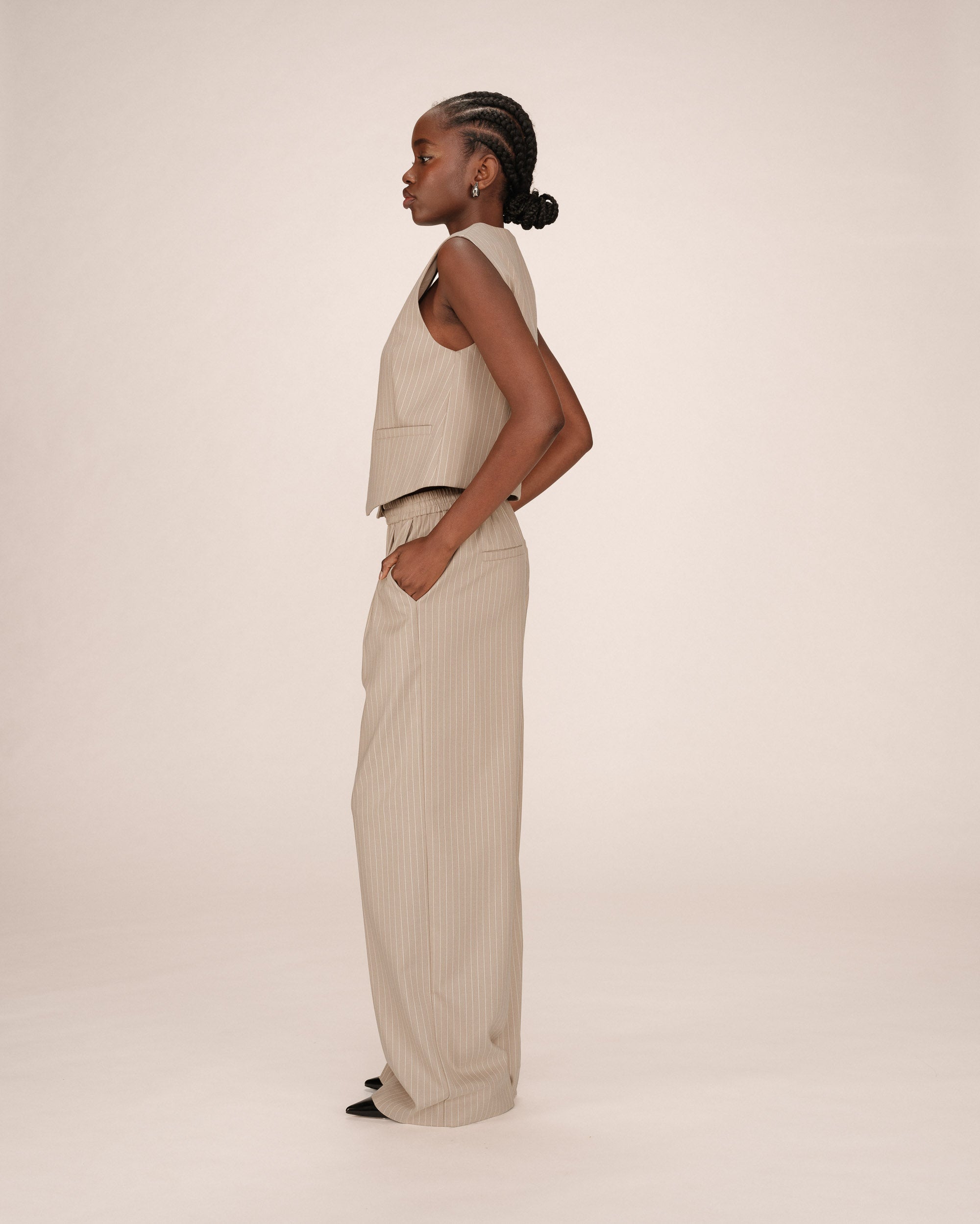 Straight Striped Waistcoat Greige Sister