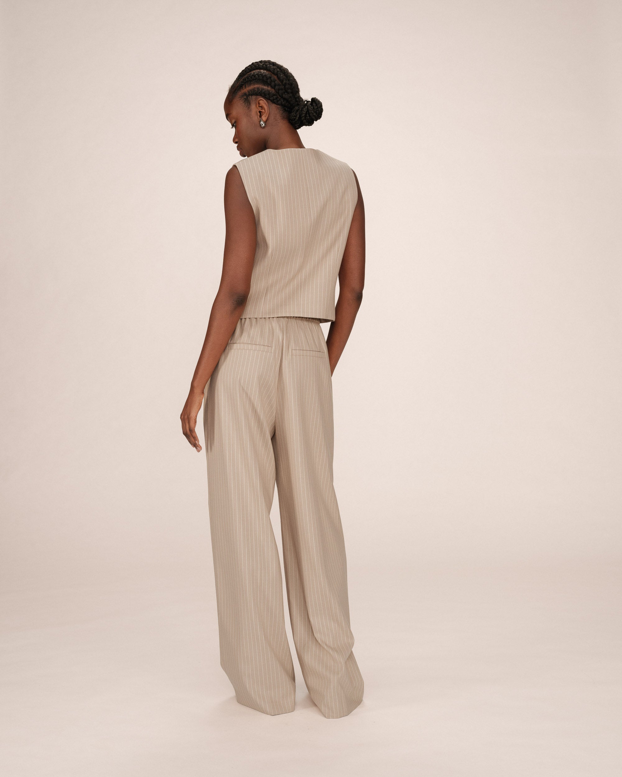 Straight Striped Waistcoat Greige Sister