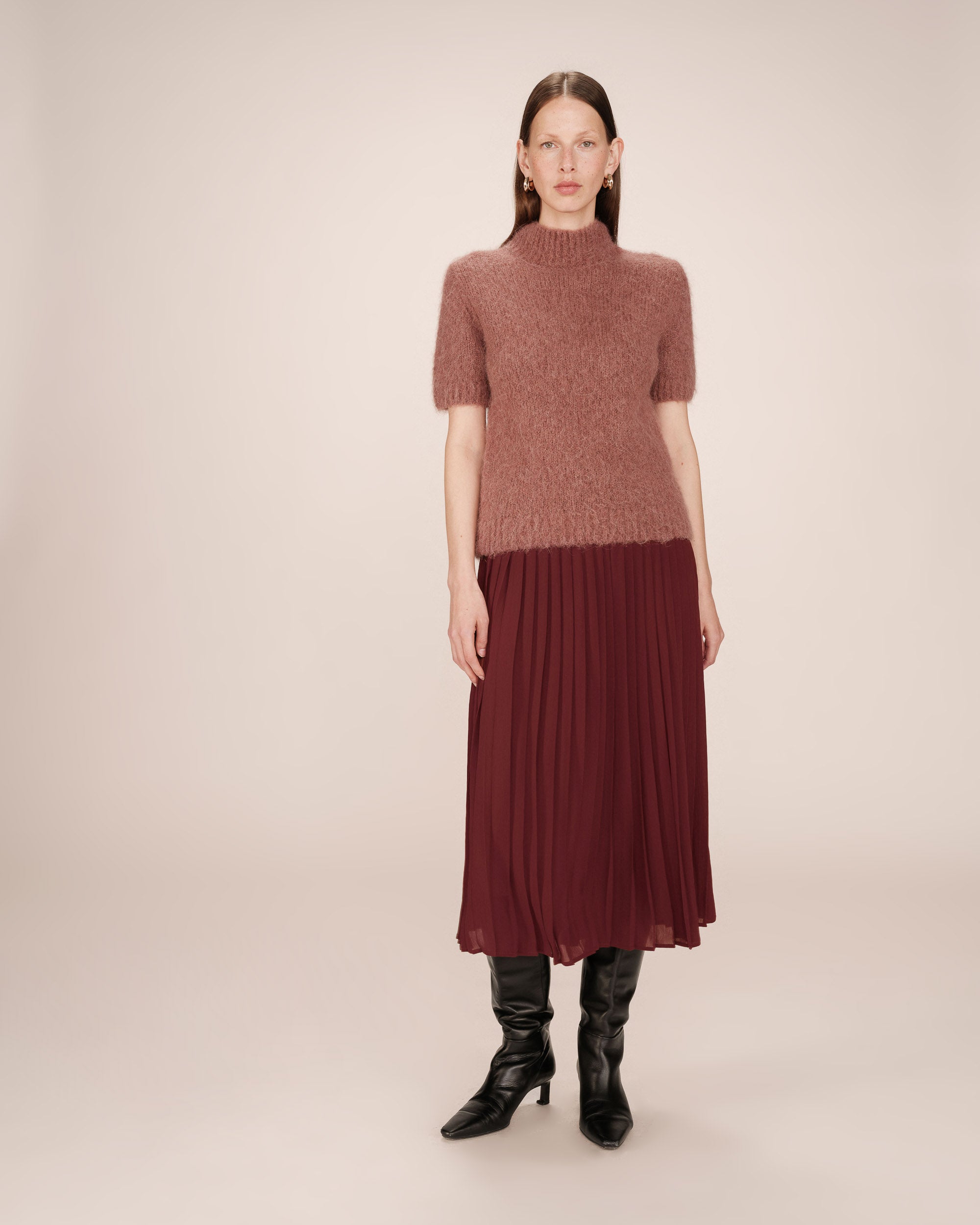 Pleated Long Skirt Chocolate Plisse