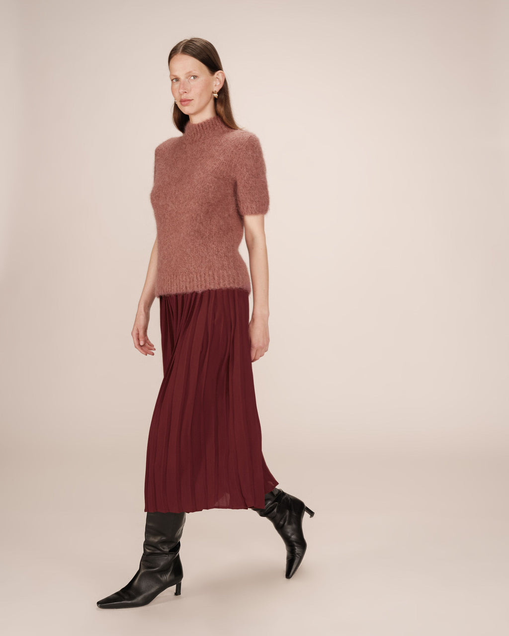 Pleated Long Skirt Chocolate Plisse