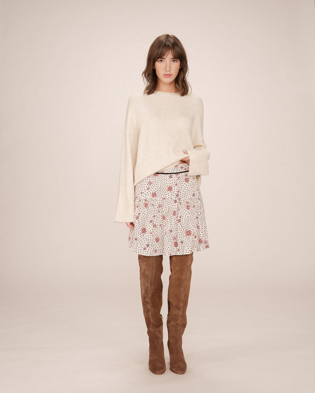 Printed Floral Skirt Ecru Staicy