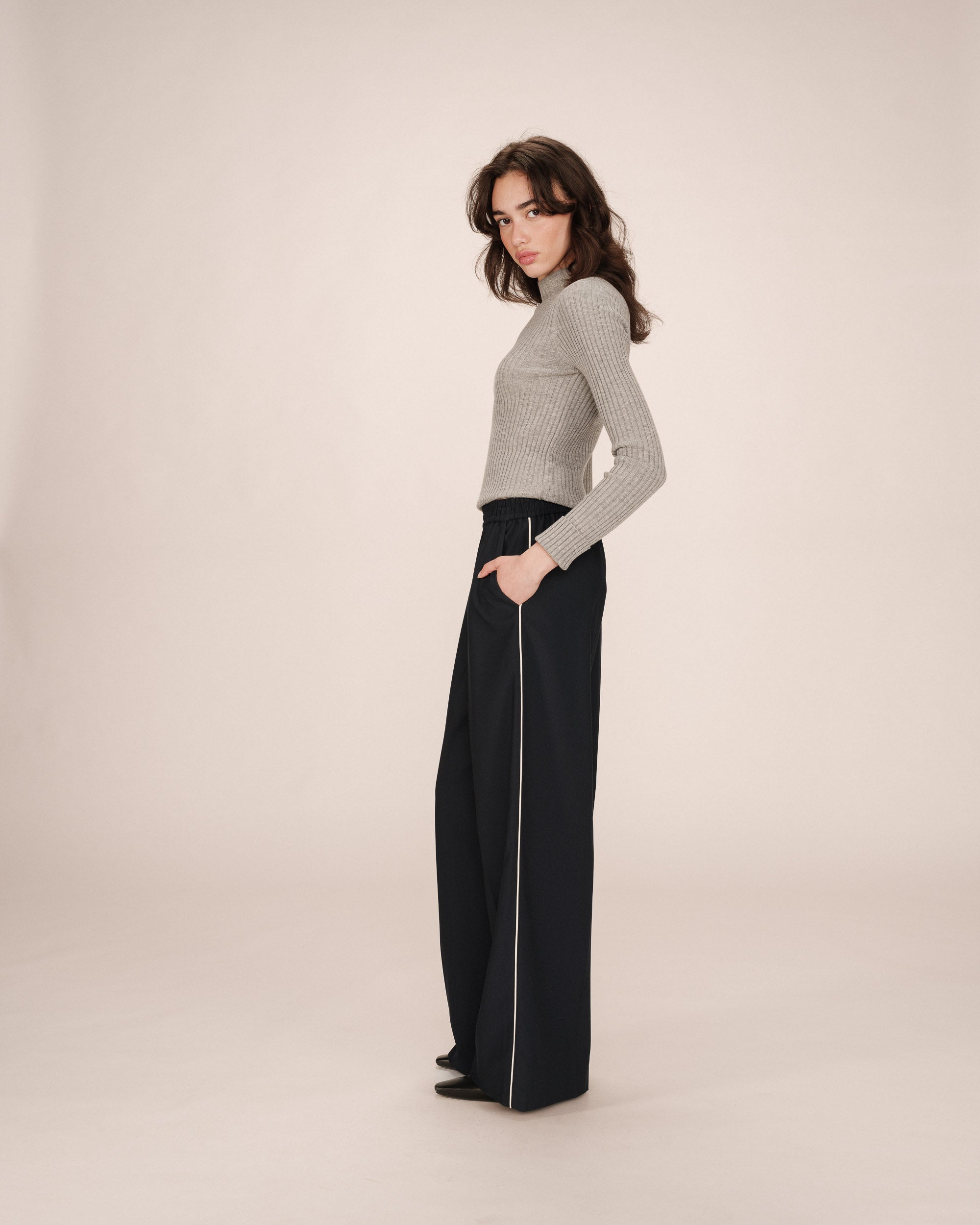 Navy Wide-Leg Trousers Sweeney