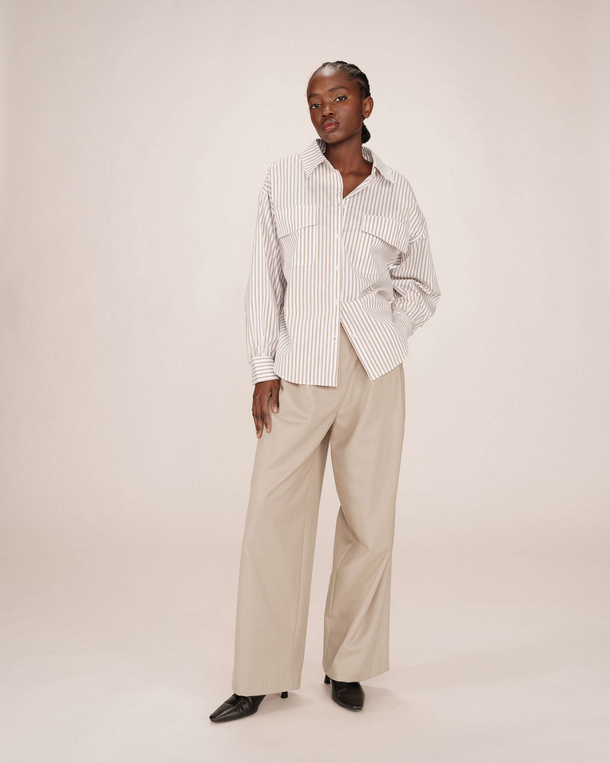 Camisa De Rayas Greige Sorbet